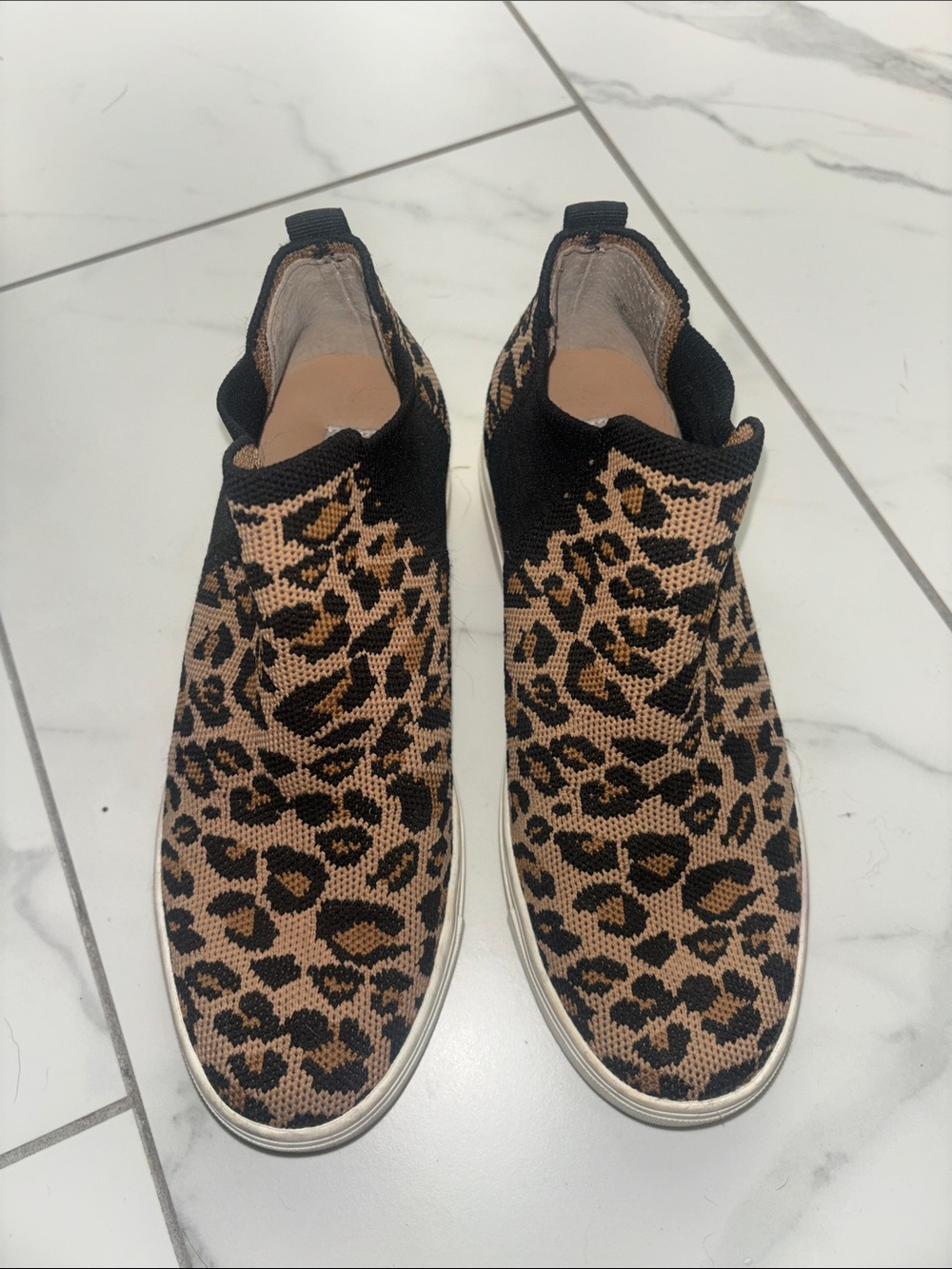 Steven By Steve Madden Leopard Knit Slip-On Sneakers - Black & Tan